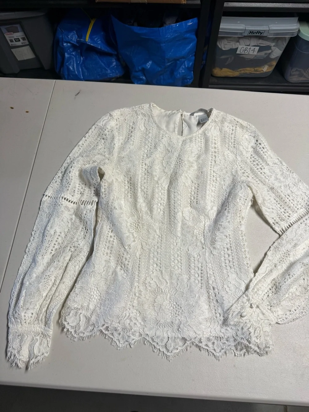 H&M White Lace Long-Sleeve Blouse Cottagecore size 4 EUC